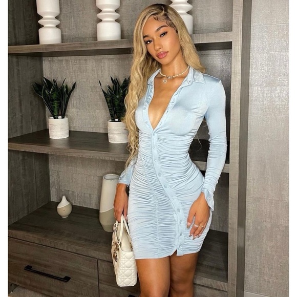 House of CB Deana Jersey Asymmetric Mini Shirt Dress - Picture 6 of 12